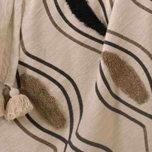 Chic Beige Black Patterned Cotton Throw