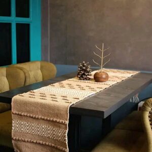 North Field Handloom Table Runner 100% Cotton 14 x 54 Inch for 4-6 Seater Dining Tables - Enhance Your Dining Rooms, Kitchens, Bedrooms, and Living Spaces - Ideal Carpet Runner for Center Tables, Kids Rooms,Weight-0.5 Kg,Dark Brown