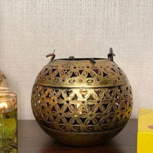 HANDICRAFY Metal Flower cutting Round T-Light Candle Holder