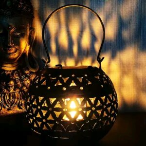 HANDICRAFY Metal Flower cutting Round T-Light Candle Holder