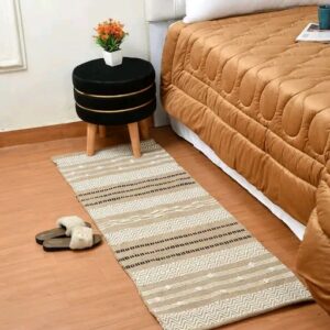 LAUGING BUDDHA Handwoven Reversible Cotton Carpet Mats | Floor Covering Carpet Runner | Runner Carpets for Bedroom Living Room Kitchen, (2 X 5 Beige)