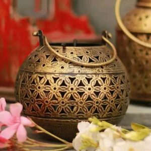 HANDICRAFY Metal Flower cutting Round T-Light Candle Holder