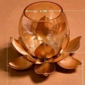 New Elegent Craft Metal Lotus Flower Shape Candle Tealight Holder with Crackled Glass Iron 1 Cup Candle Holder Set (Pack of 2